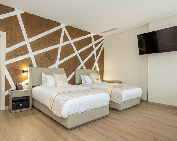 Hotel room with a double bed